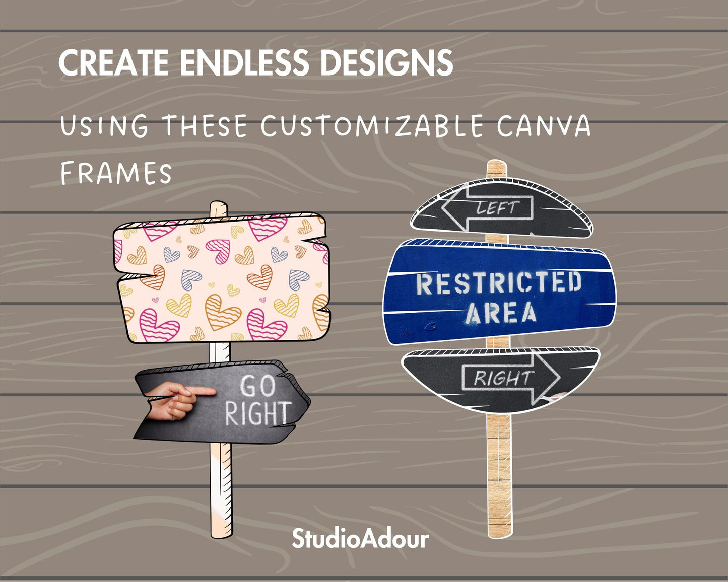 Design Your Own Doodle Sign Canva Frame, Wooden Sign Canva Template, Canva Frames Bundle, Editable Wood Sign, Wood Board, Drag and Drop PNG