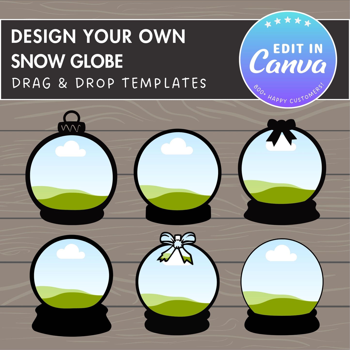 Design Your Own Snow Globe Canva Frames, Crystal Ball Photo Canva Template, Easy Drag and Drop, Winter Snow Globe, Festive Snowdome Bow