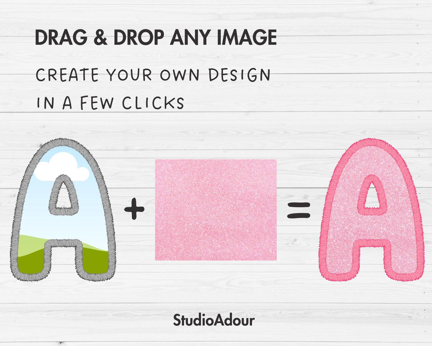 Design Your Own Digital Stitch Letters and Numbers, Faux Embroidery Canva Alphabet, Applique Patch Canva Letters, Drag and Drop, Duotone #83