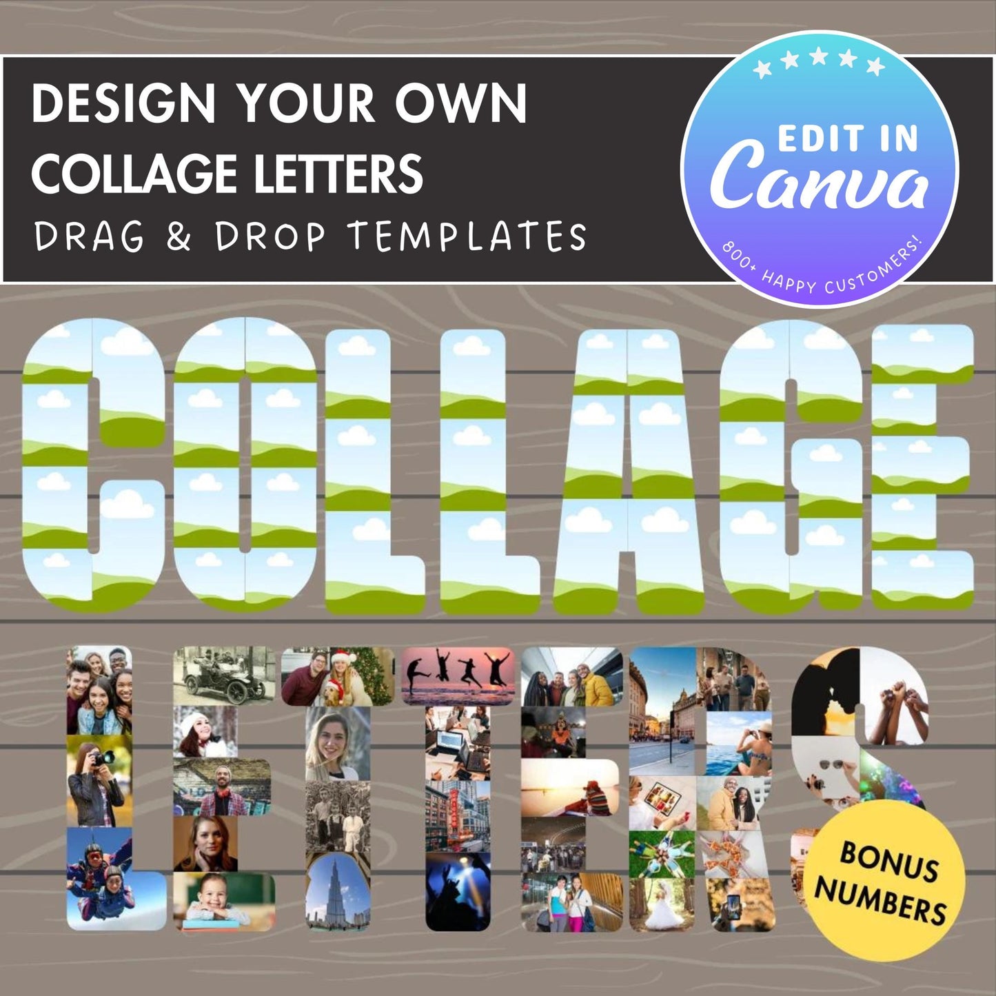 Design Your Own Photo Collage in Canva, Letters & Numbers Canva Frames Bundle, Drag and Drop Canva Template, Editable Letters Photo Collage