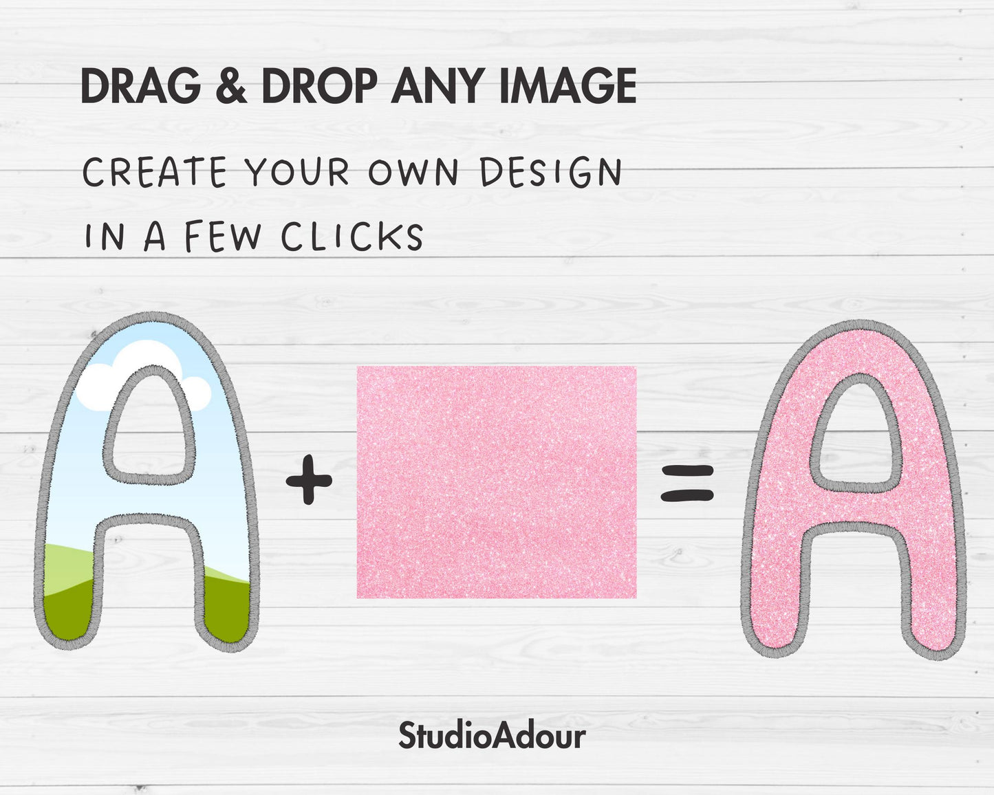 Digital Stitch Canva Alphabet PNG, Faux Embroidery Applique Letters, Canva Frames Bundle, Drag & Drop, Editable Canva Alphabet, Duotone #88