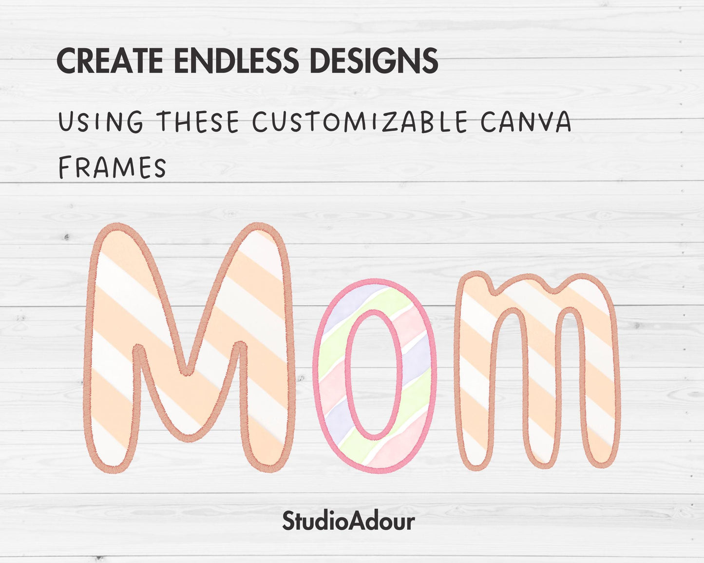 Digital Stitch Canva Alphabet PNG, Faux Embroidery Applique Letters, Canva Frames Bundle, Drag & Drop, Editable Canva Alphabet, Duotone #88