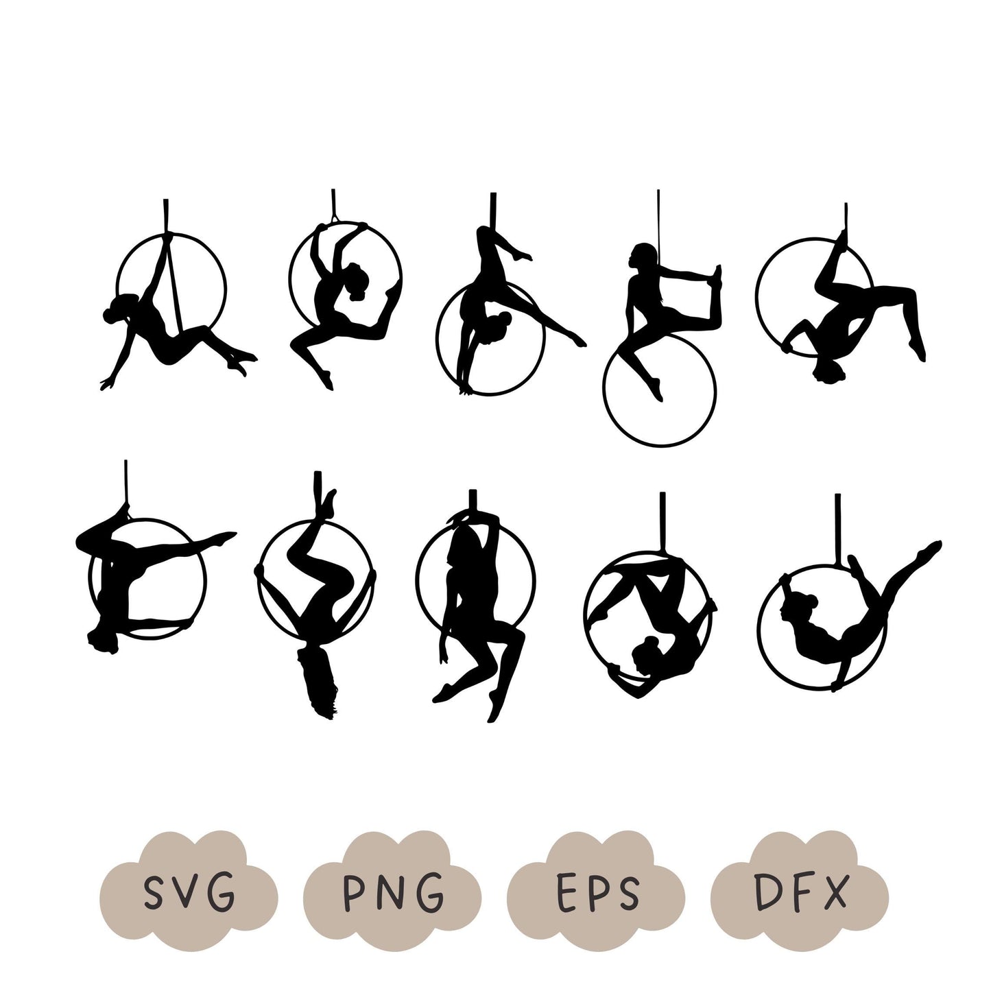 Aerial Hoop SVG, Aerial Hoop Cut File, Aerialist Shapes, Acrobat Graphic, Aerialist Clipart, Aerial Hoop Silhouette, Commercial Use, Clipart
