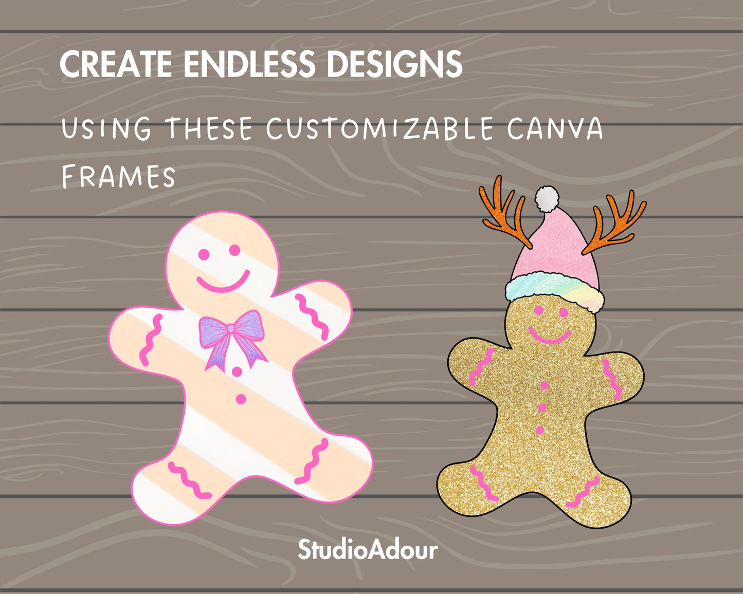 Design Your Own Gingerbread Frames on Canva, Christmas Canva Frames Bundle, Editable Gingerbread Man, Drag and Drop Photo, Christmas Cookies