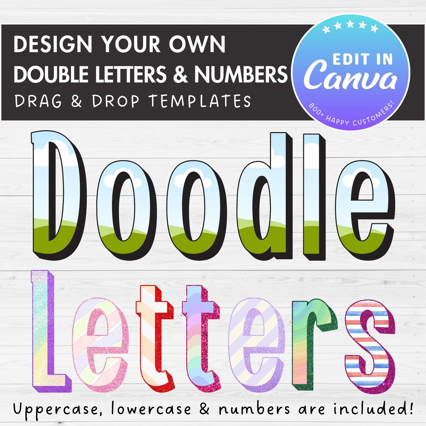 Design Your Own Doodle Letters on Canva, Doodle Alphabet Canva Template, Drag and Drop, Editable Canva Alphabet, Canva Frames Bundle
