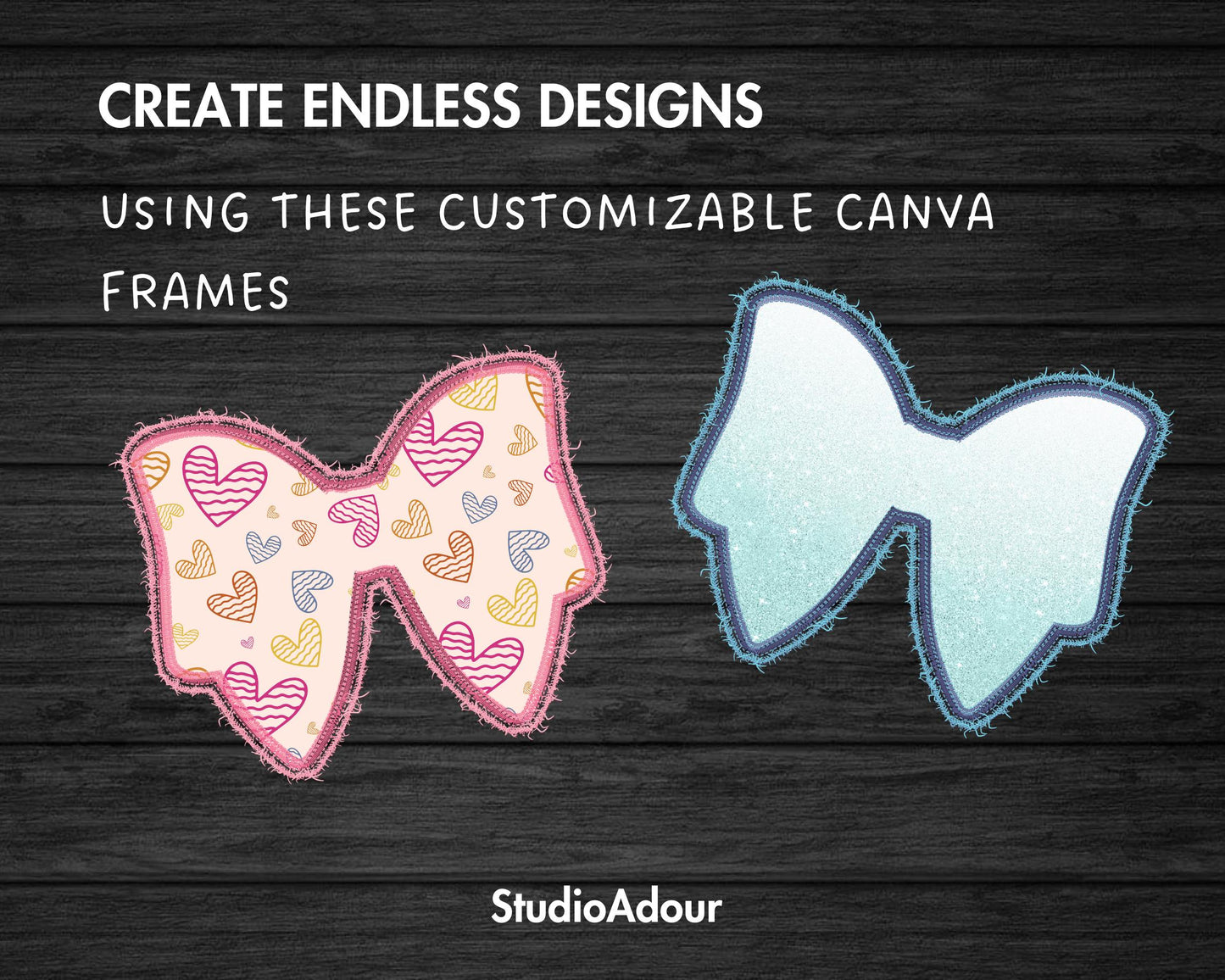 Faux Embroidery Bow Canva, Digital Stitch Ribbon Bow, Bow Applique, Canva Frames Bundle, Bow Patch Duotone, Coquette Bows PNG, Drag and Drop