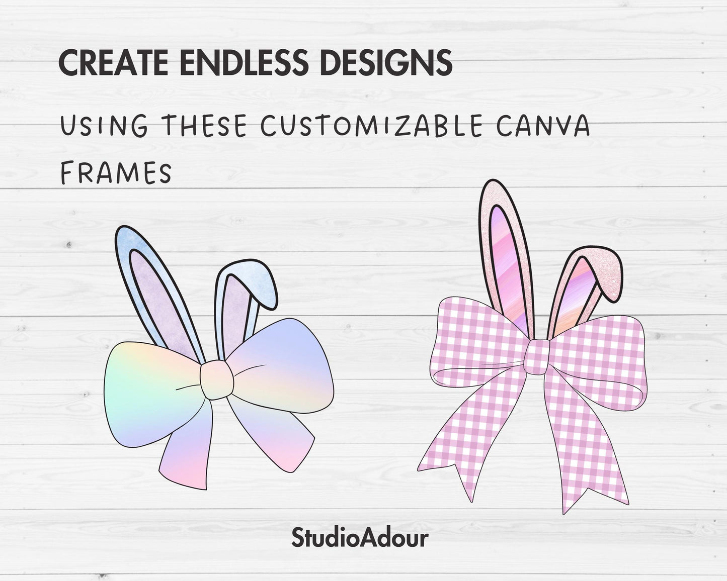 Coquette Bow with Bunny Ears Canva Frames, Ribbon Bow Templates, Easy Drag and Drop, Canva Frames Bundle, Editable Easter Bow, Messy Bun Bow