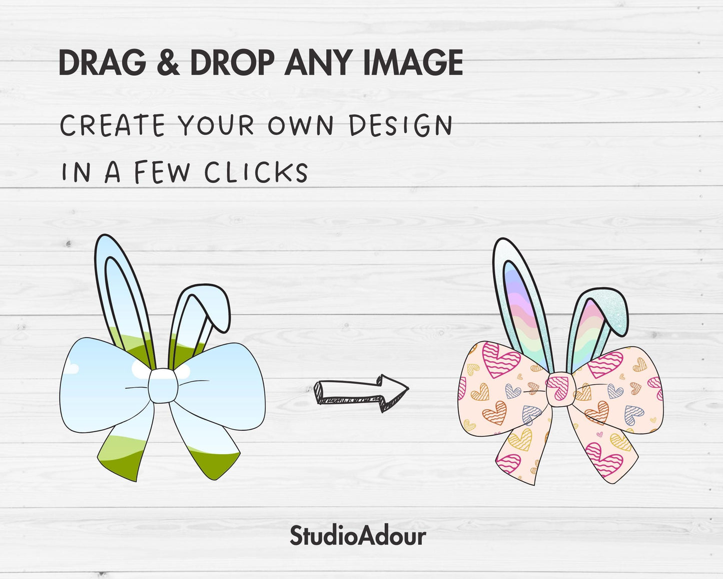 Coquette Bow with Bunny Ears Canva Frames, Ribbon Bow Templates, Easy Drag and Drop, Canva Frames Bundle, Editable Easter Bow, Messy Bun Bow