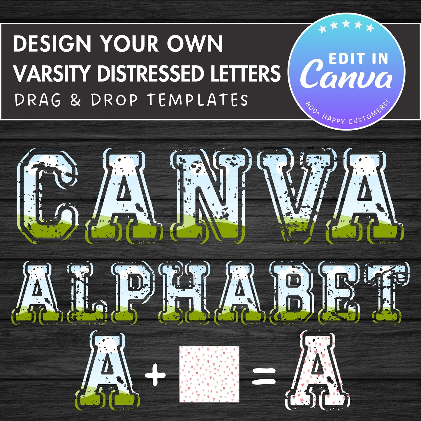 Design Your Own Varsity Distressed Alphabet on Canva, Canva Frames Bundle, Drag and Drop, Editable Sport College Letters Canva Template