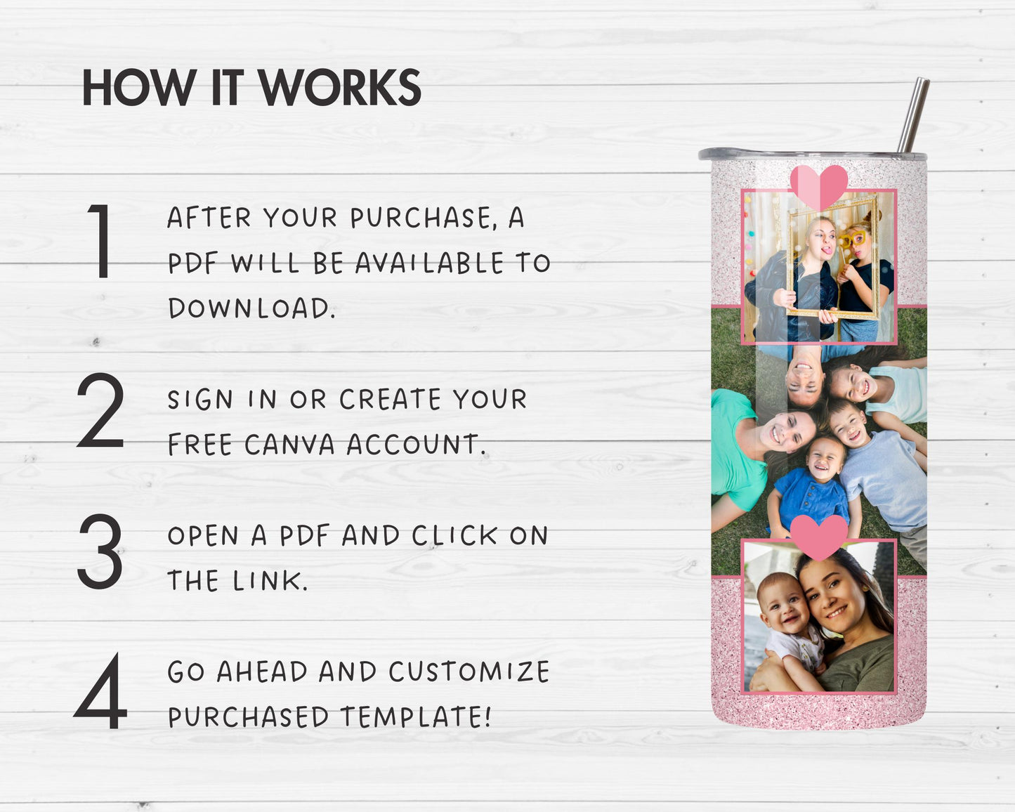 Design Your Own Photo Collage 20oz Skinny Tumbler Template, Editable Collage Canva Template, Easy Drag and Drop, Family Collage, Sublimation