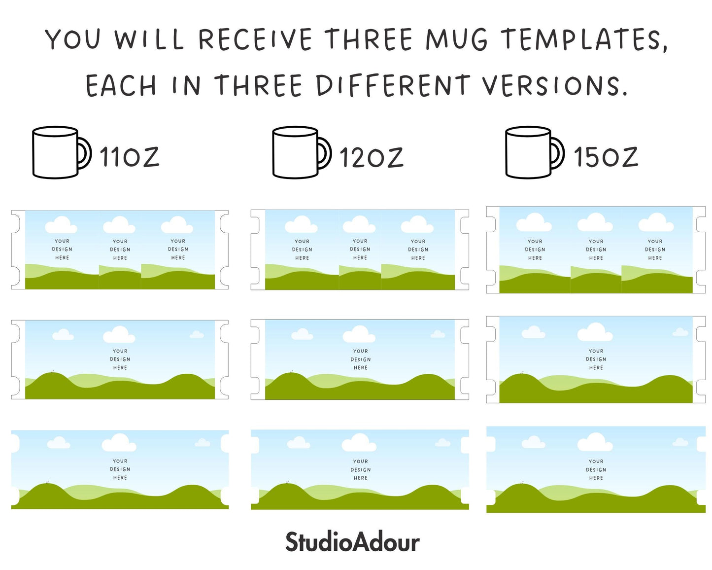Design Your Own 11oz 12oz 15oz Mug Wrap, Full Wrap Mug Canva Templates, Coffee Mug Mockup, Full Wrap Canva Frames, Sublimation Templates