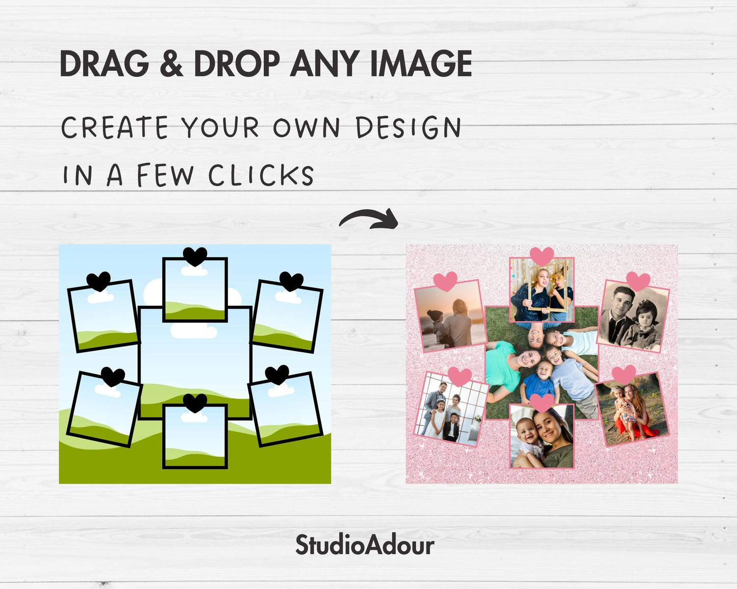 Design Your Own Photo Collage 20oz Skinny Tumbler Template, Editable Collage Canva Template, Easy Drag and Drop, Family Collage, Sublimation