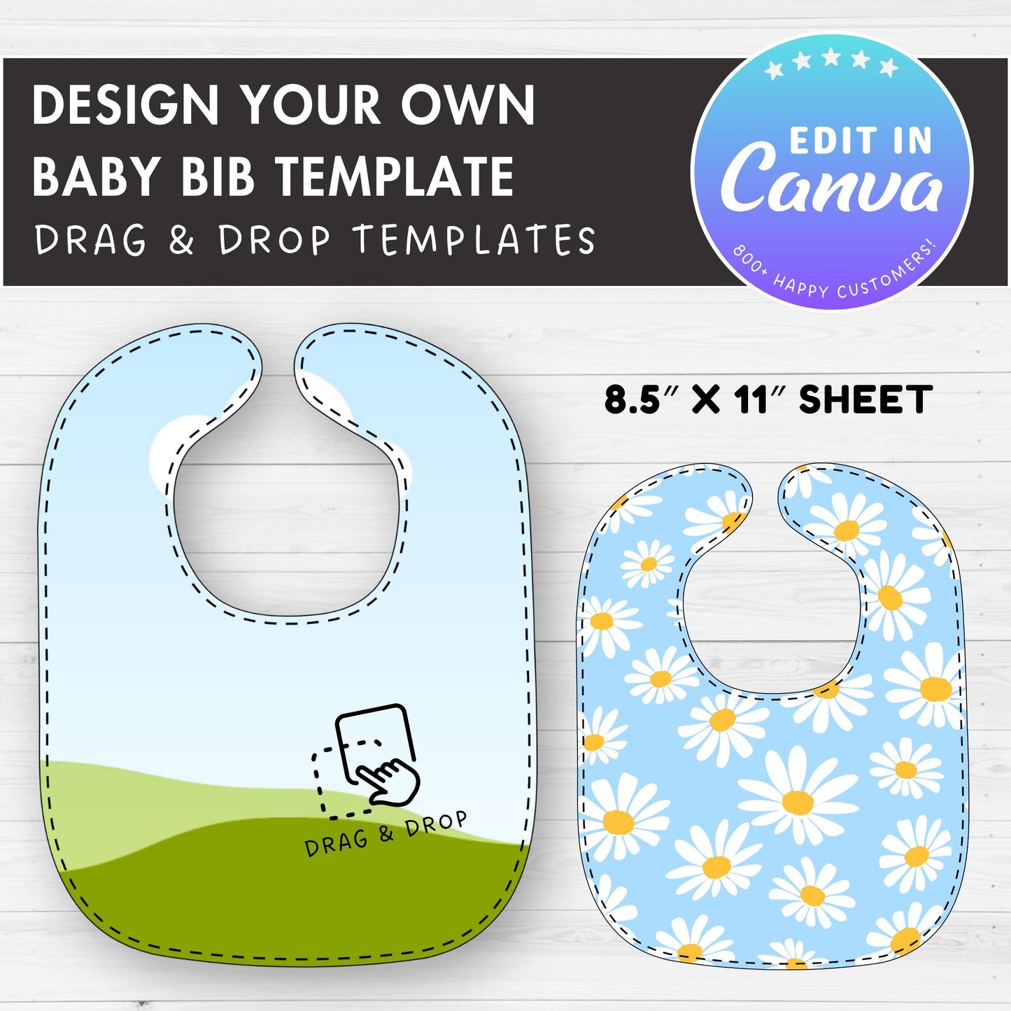 Baby Bib Editable Canva Template, Easy Drag and Drop, Boys & Girls Bib Sublimation Template, Baby Napkin Template, Canva Frames Bundle