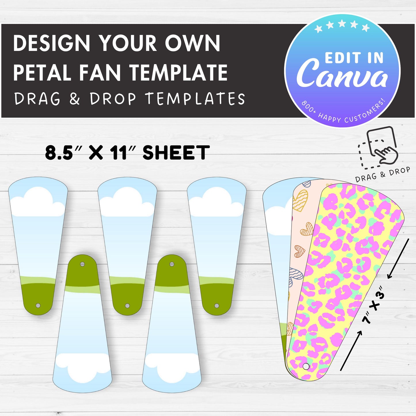 Petal Fan Editable Canva Template, Easy Drag and Drop, Sublimation Hand Fan, Wedding Fan, Paddle Fan, Canva Frames Bundle, 8.5"x11" Sheet
