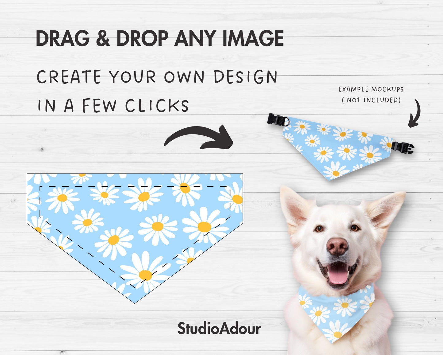 Pet Bandana Collar Editable Canva Template, Drag and Drop, Cat & Dog Bandana Sublimation Template, Print on Demand, DIY Pet Collar 4 Sizes
