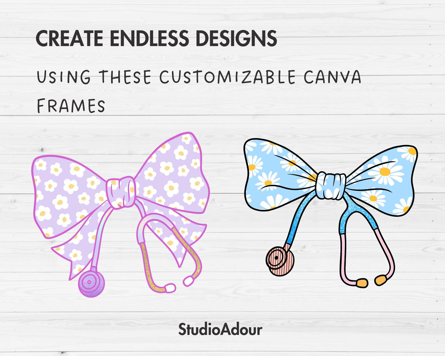 Nurse Stethoscope Coquette Bow, Drag and Drop, Nurse Coquette Sublimation Template, Ribbon Bow Template, Canva Frames Bundle, Doctor Bow PNG