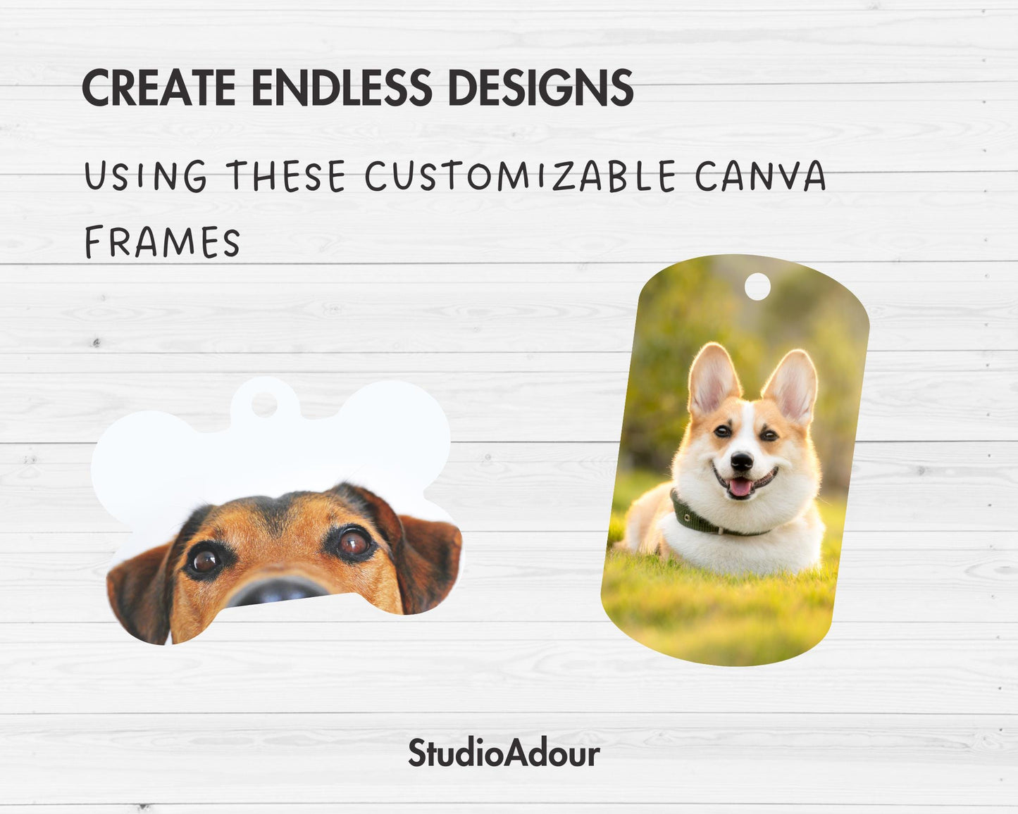 Dog Tab Editable Canva Template, Easy Drag and Drop, Dog Tag Sublimation Template, Bone Tag Template, Dog Tag Label, Canva Frames Bundle