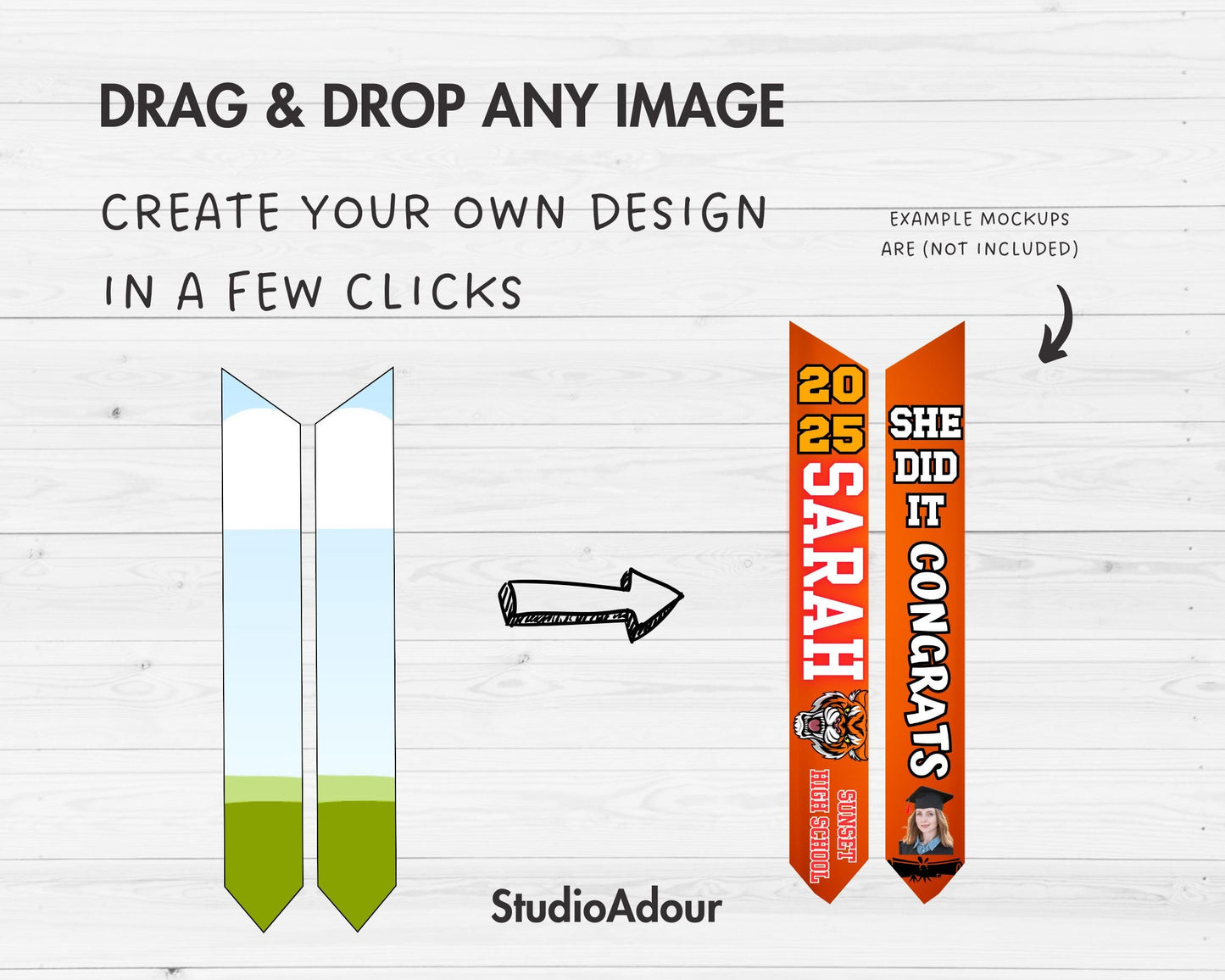 Graduation Stole Editable Canva Template, Easy Drag and Drop, Grad 2025 Sublimation Template, Canva Frames Bundle, Graduation Stole Blank