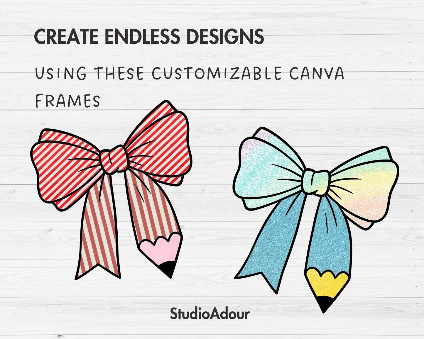 Pencil Coquette Bow Editable Canva Template, Easy Drag and Drop, Coquette Bow Sublimation, Bow Canva Frame, Teacher Shirt, Back to School
