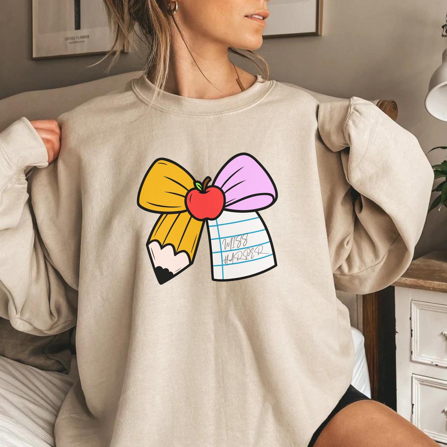 Teacher Pencil Bow Svg, Personalized Bow PNG, Teacher T-Shirt, Back To School, Sublimation Design, Teacher Name Coquette Bow, Teacher Gift