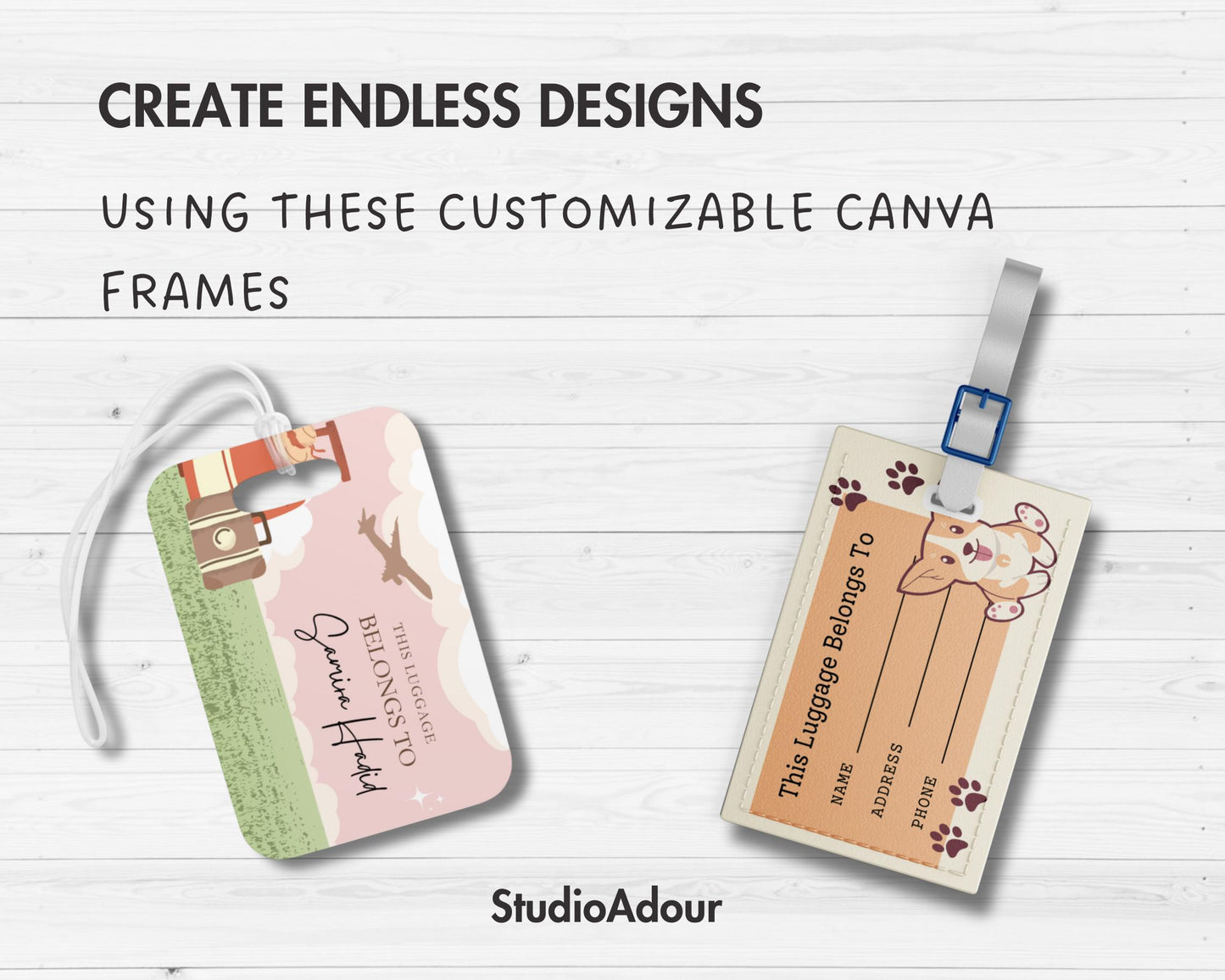 Luggage Tag Editable Canva Template, Easy Drag and Drop, Travel Tag Sublimation Template, Blank Hat Canva Template, Canva Frames Bundle