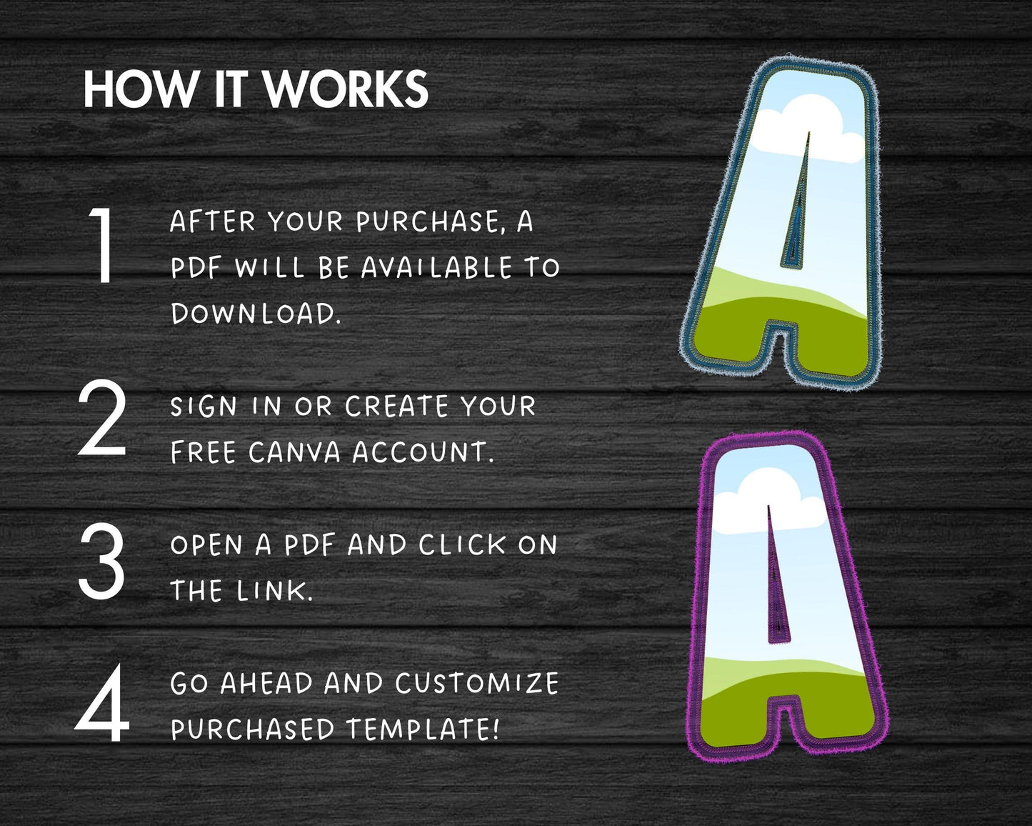 Digital Stitch Letters and Numbers, Faux Embroidery Applique Alphabet, Drag and Drop Photo, DIY Letters Canva Frame, Duotone Canva Letters