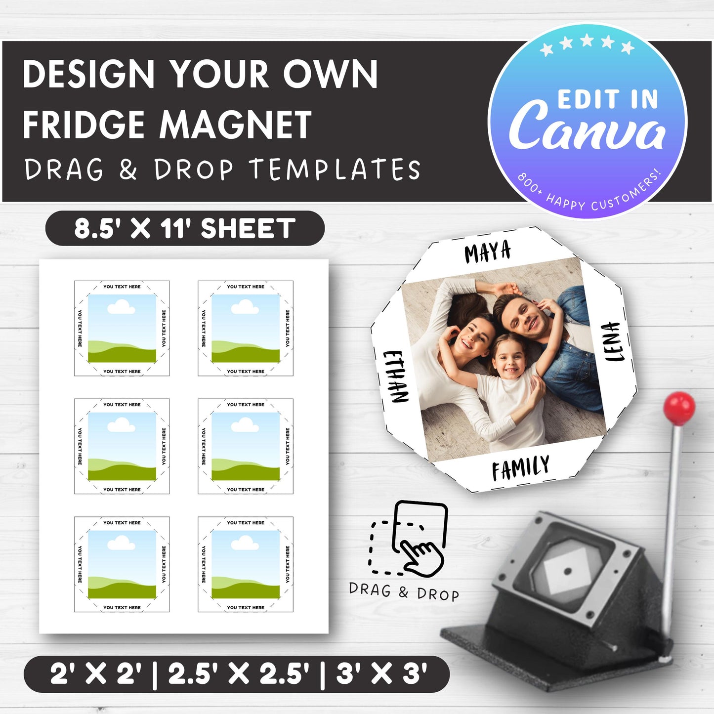 Square Fridge Magnet Editable Canva Template, Easy Drag and Drop, 2x2 Magnet Sublimation Template, Magnet Machine Template, DIY Magnet Maker