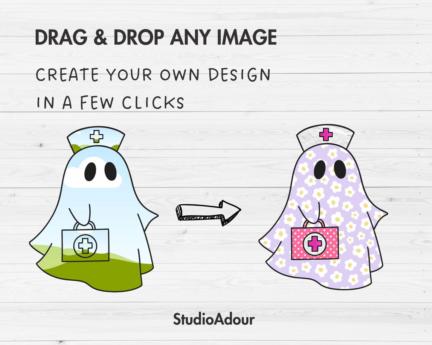 Design Your Own Nurse Ghost, Retro Ghost Canva Templates, Drag and Drop, Canva Frames Bundle, Spooky Season, Halloween Ghost, Groovy Ghost