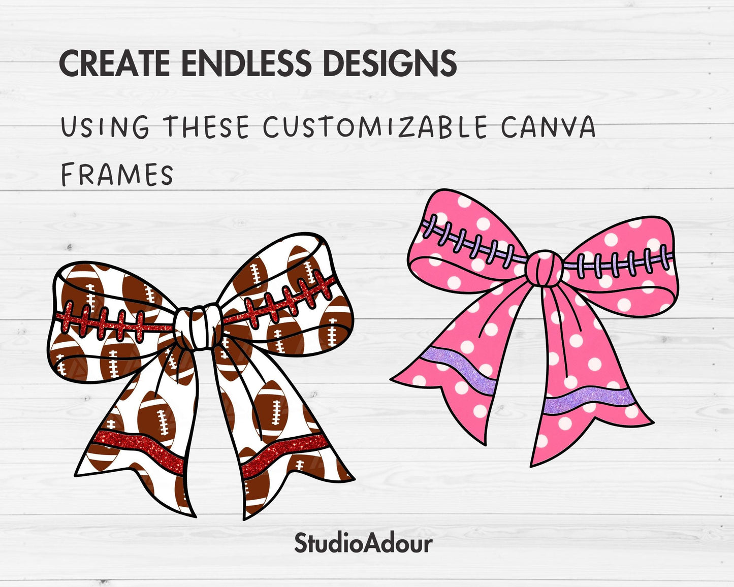 American Football Coquette Bow, Drag and Drop, Editable Football Bow Canva Template, Sublimation Game Day, Canva Frames Bundle, Sport Bow