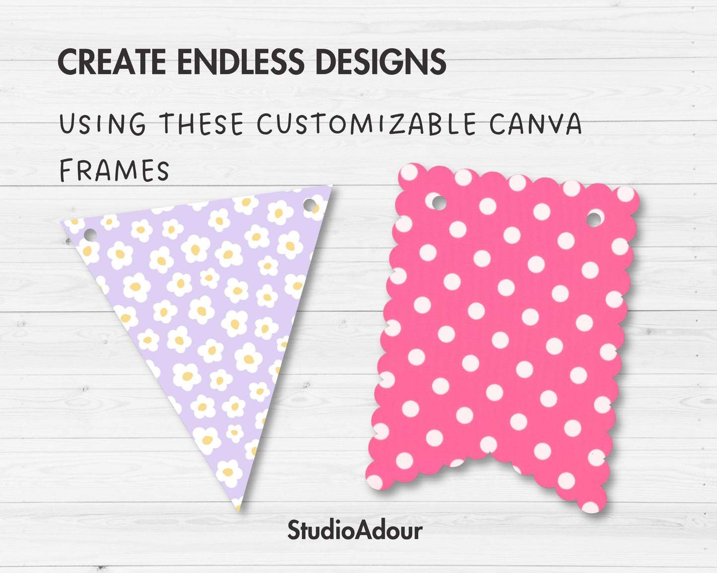 Bunting Banner Editable Canva Template, Easy Drag & Drop, Flag Banners Template, Canva Frames Bundle, Birthday Banner, Party Banner, Wedding