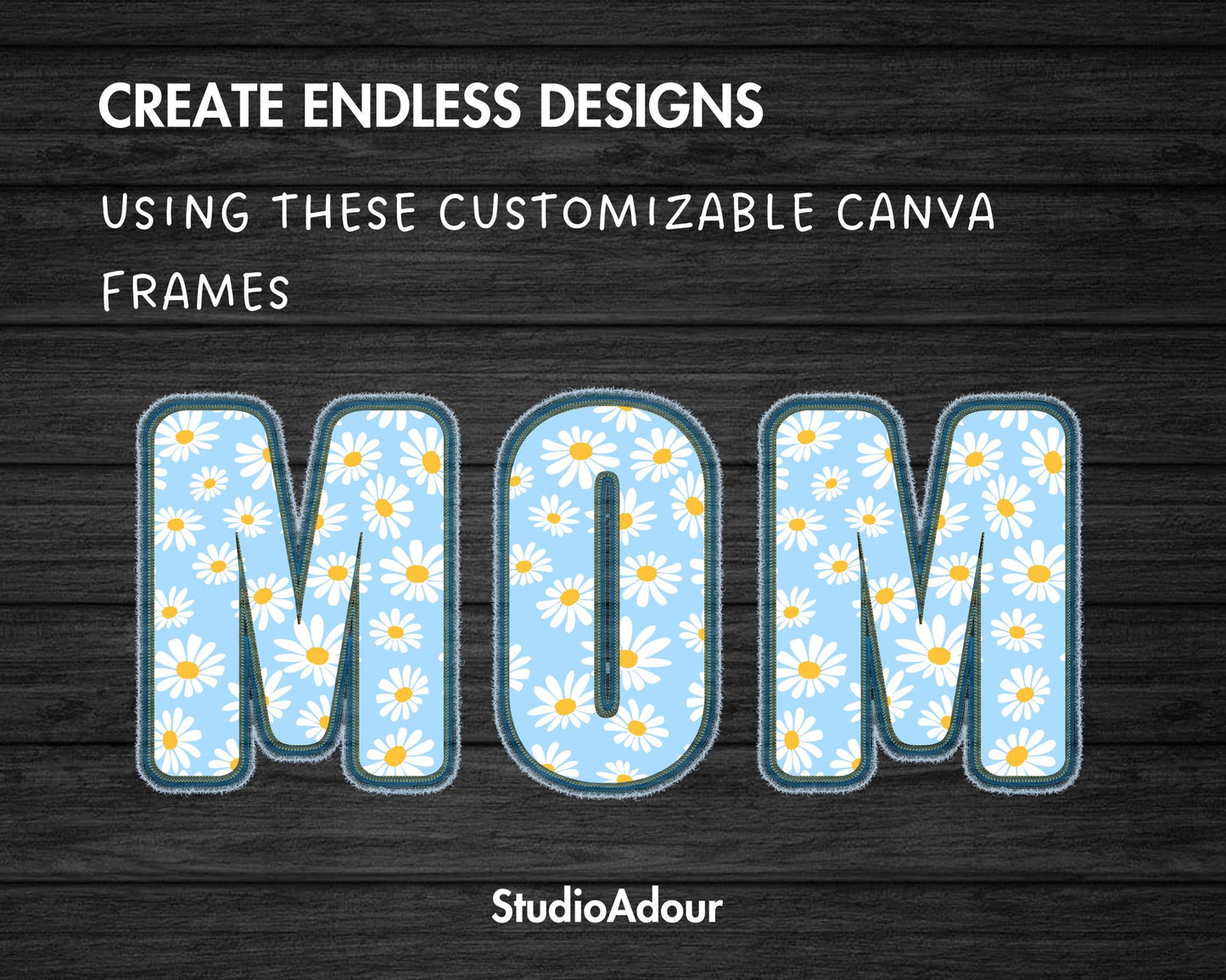 Digital Stitch Letters and Numbers, Faux Embroidery Applique Alphabet, Drag and Drop Photo, DIY Letters Canva Frame, Duotone Canva Letters
