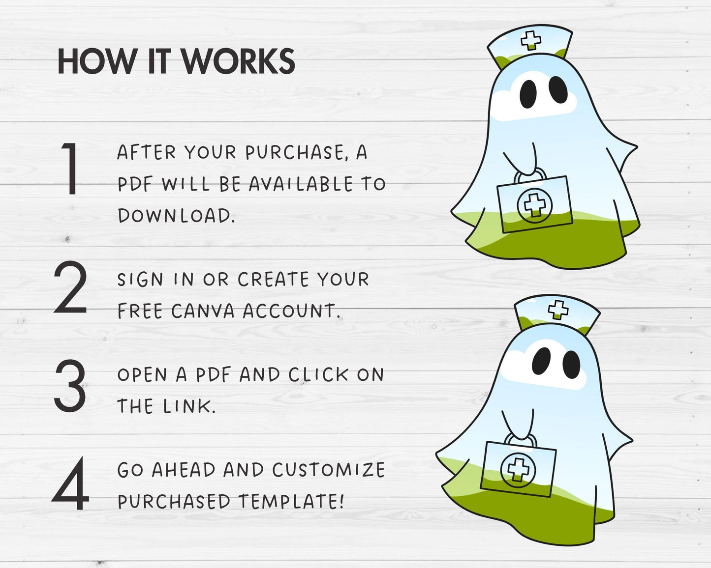 Design Your Own Nurse Ghost, Retro Ghost Canva Templates, Drag and Drop, Canva Frames Bundle, Spooky Season, Halloween Ghost, Groovy Ghost