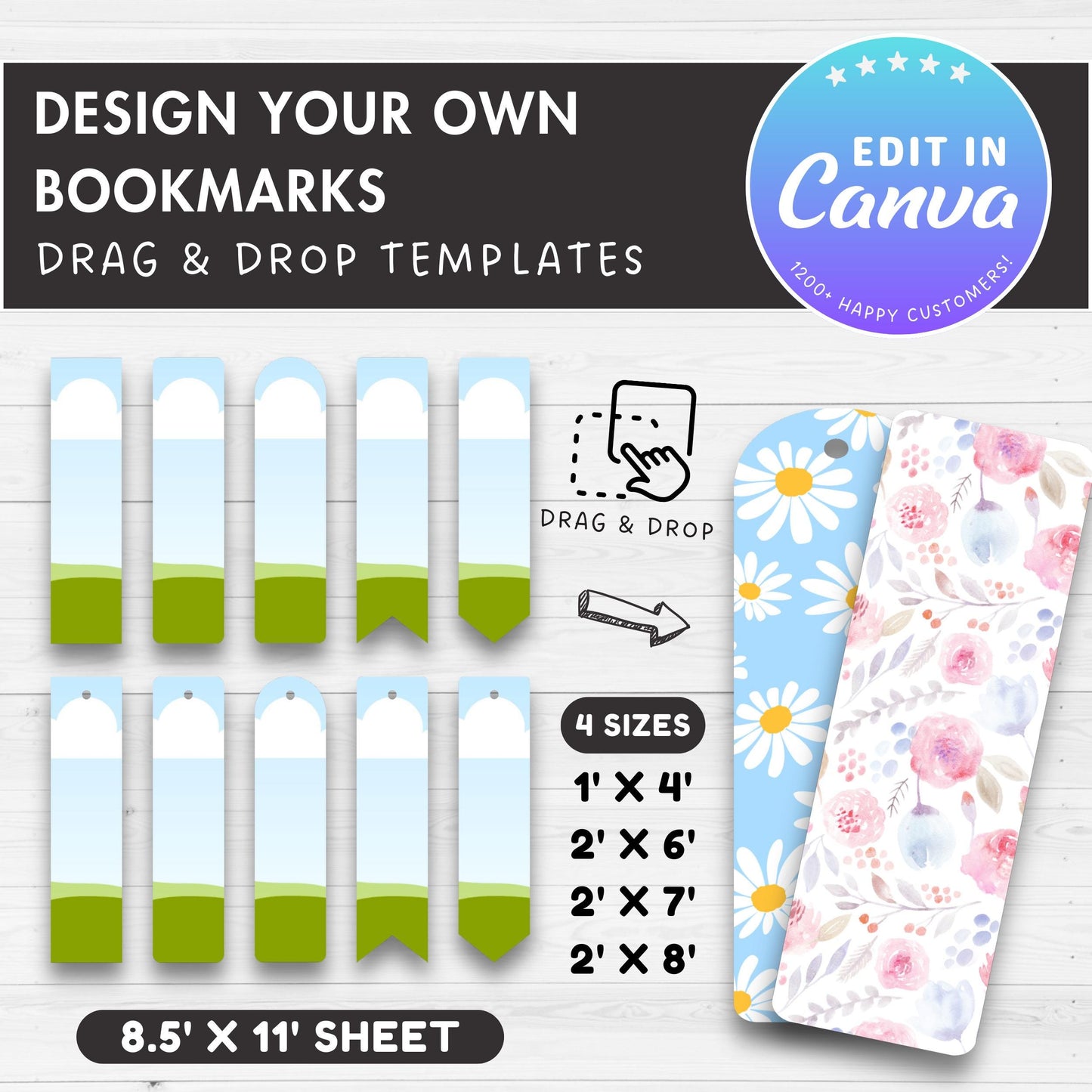 Bookmark Editable Canva Template, Easy Drag & Drop, Bookmark Sublimation Template, DIY Bookmark Template, Printable Bookmarks Canva Frames