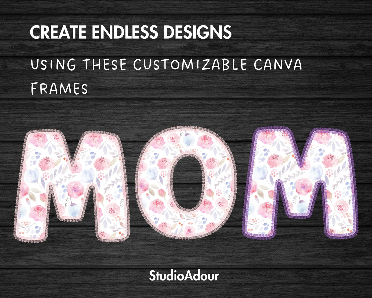 Editable Lace Canva Letters, Lace Embroidery Alphabet, Canva Frames Bundle, Drag and Drop, Lace Border Letters & Numbers PNG, Duotone Color