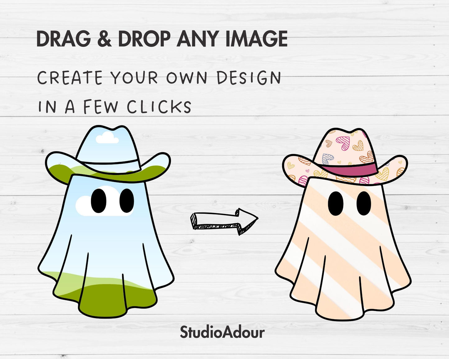Retro Halloween Ghost, Cowboy Ghost Canva Frames, Easy Drag and Drop , Spooky Season, Halloween Clipart, Western Ghost Canva Template