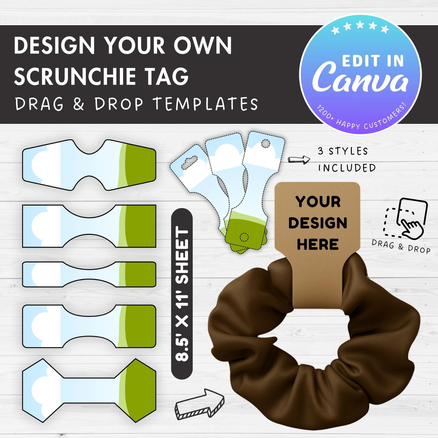 Scrunchie Tag Canva Template, Editable Scrunchie Label, Drag and Drop, Printable Scrunchie Holder, Display Tag, Headband Label