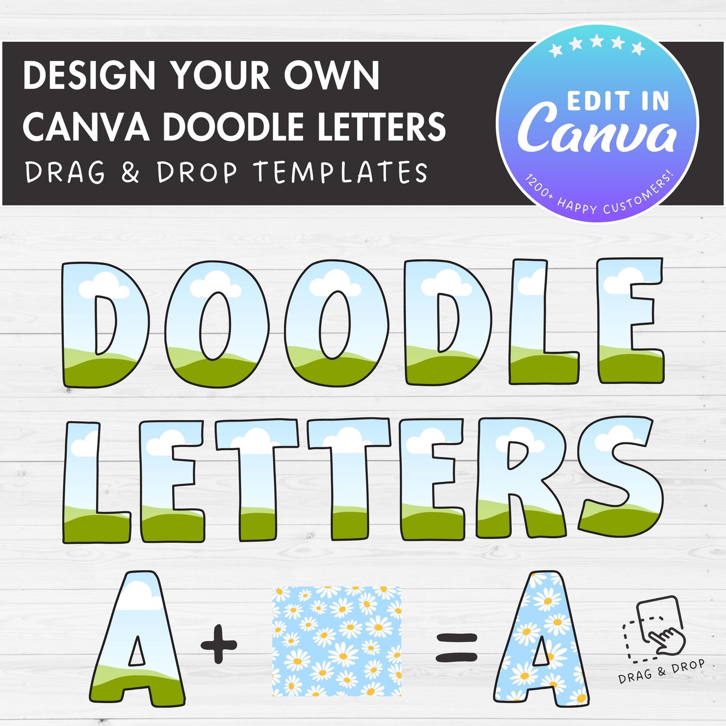 Doodle Alphabet Canva Template, Handwritten Doodle Letters, Drag and Drop, Editable Canva Font, Canva Frames Bundle, Letter PNG, Sublimation