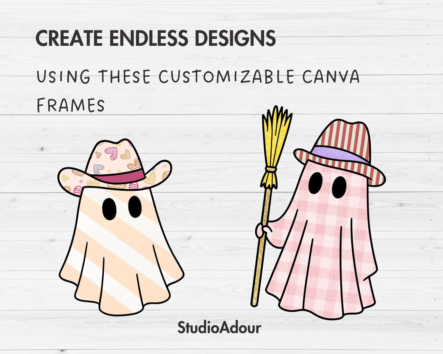 Retro Halloween Ghost, Cowboy Ghost Canva Frames, Easy Drag and Drop , Spooky Season, Halloween Clipart, Western Ghost Canva Template