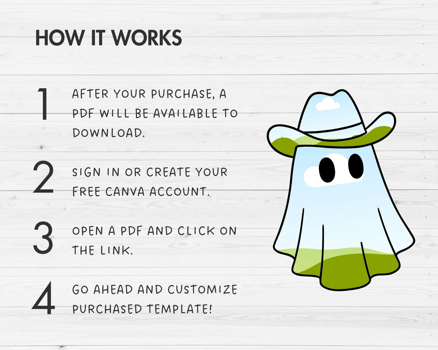 Retro Halloween Ghost, Cowboy Ghost Canva Frames, Easy Drag and Drop , Spooky Season, Halloween Clipart, Western Ghost Canva Template