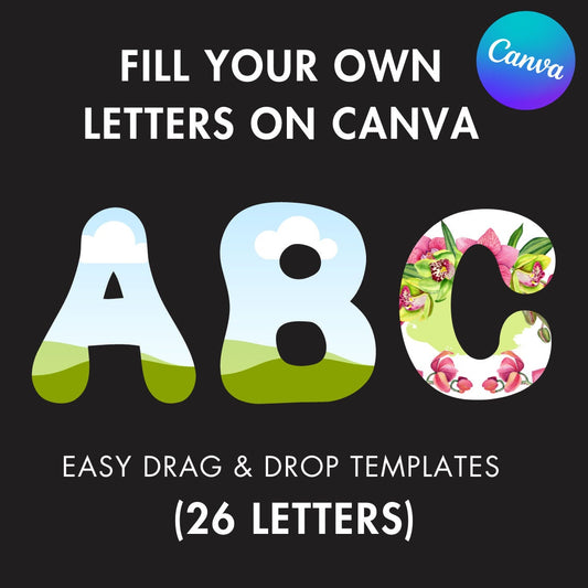 Design Your Own Letters on Canva, Doodle Letters Canva Frames, Cartoon Font Canva Template, Sublimation Design, Easy Drag and Drop Alphabet