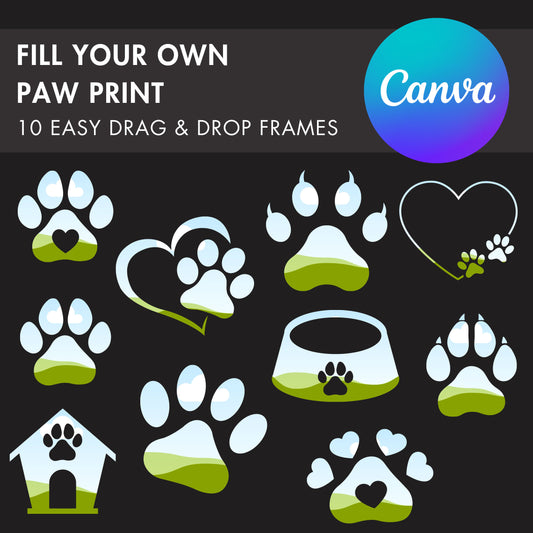 Design Your Own Paw Print Canva Frames, Paw Canva Template, Drag and Drop Canva Frames, Paw Mockup, Editable Canva Paw, Sublimation Design