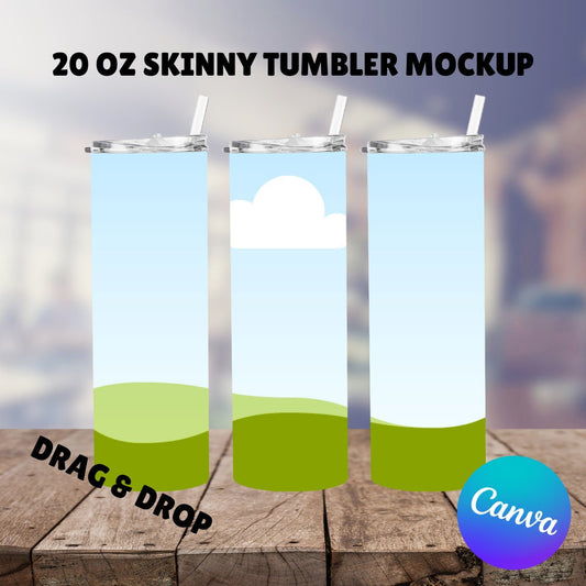 20 OZ Skinny Tumbler Mockup, Editable Tumbler Mockup, Tumbler Canva Template, Sublimation Mockup, Drag and Drop Template, Canva Frame Mockup