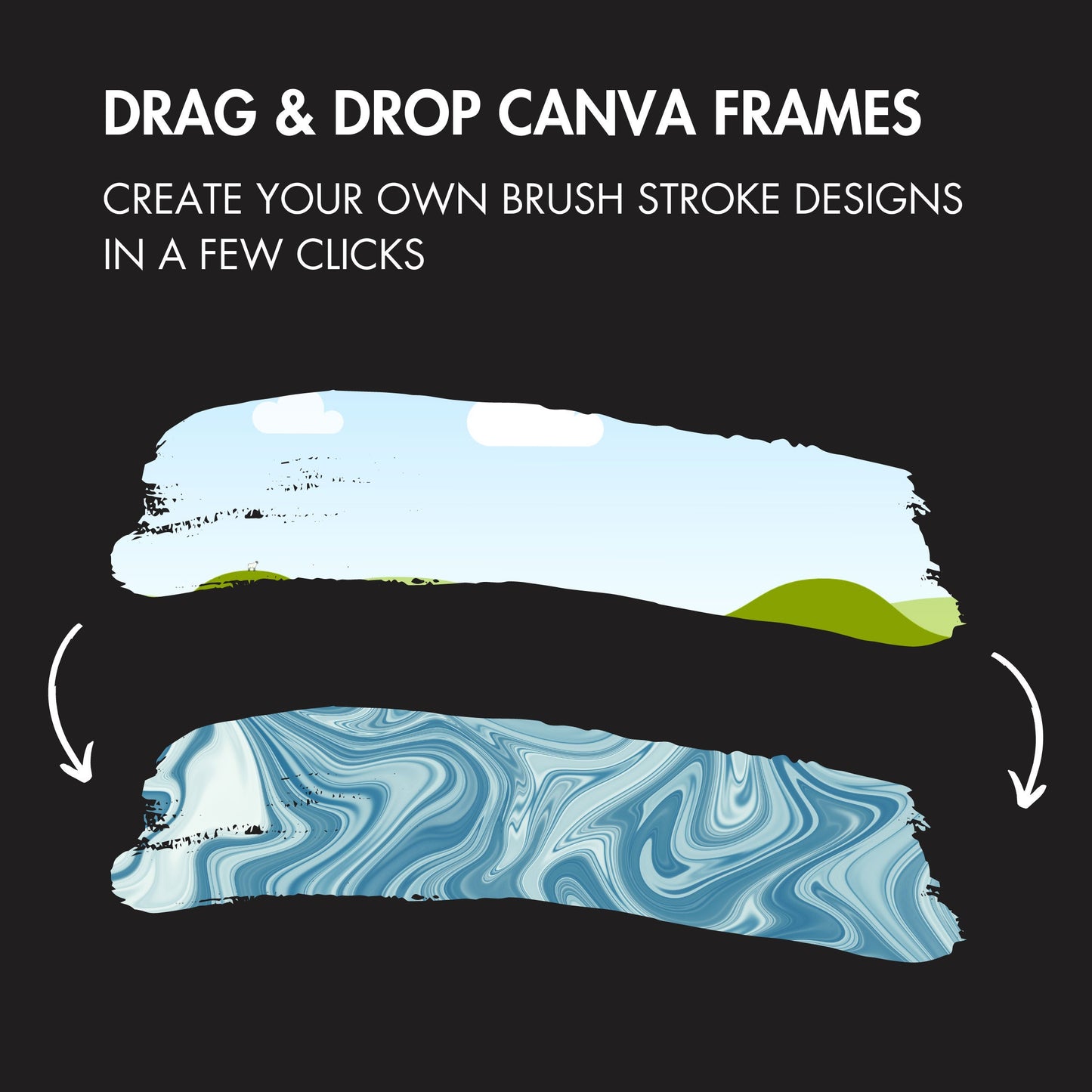 Brush Stoke Canva Frames Bundle, Paint Brush Canva Templates, Drag & Drop, Editable Canva Ink Brush, Sticker Washi Tape, Commercial Use