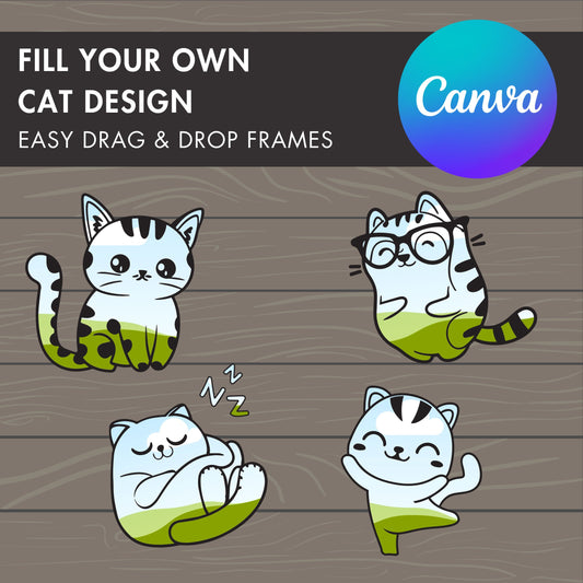 Design Your Own Cat Canva Frames, Cute Cats Canva Template, Funny Kawaii Cats Canva Stickers, Drag and Drop Anime Cats, Cat Lover Design