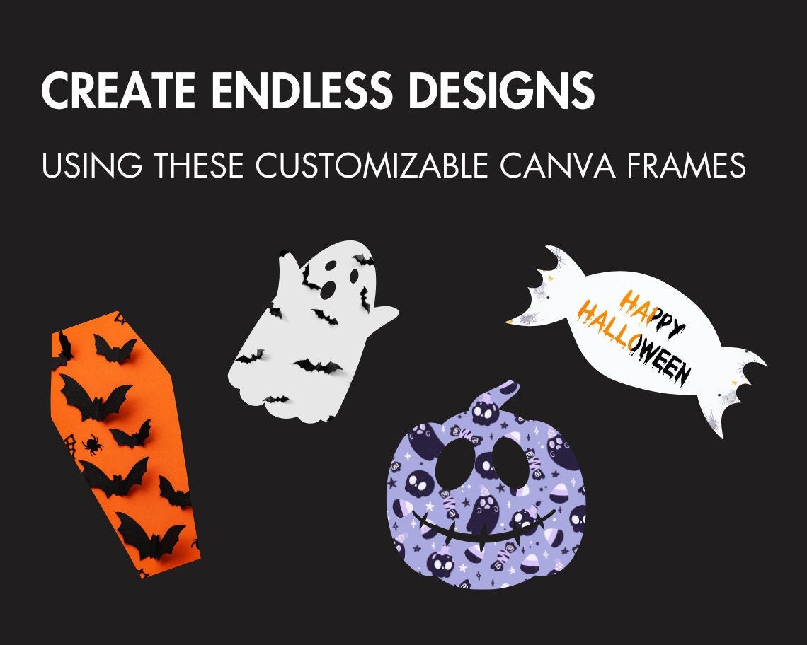 50 Fall Halloween Canva Frames Bundle, Spooky Canva Templates, Drag and Drop, Editable Canva Frames, Halloween Clipart, Creepy Frames Mockup