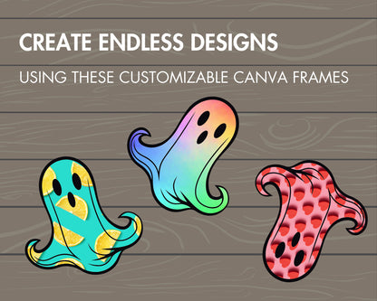 Design Your Own Retro Halloween Ghost, Ghost Canva Templates, Drag and Drop Canva Frames, Spooky Season, Halloween Clipart, Groovy Ghost