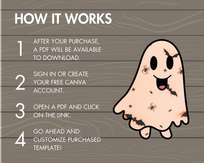Design Your Own Retro Halloween Ghost, Ghost Canva Templates, Drag and Drop Canva Frames, Spooky Season, Halloween Clipart, Groovy Ghost