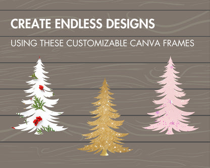 Design Your Own Christmas Trees, Xmas Canva Template, Drag and Drop Photo, Christmas Tree Canva Frames Bundle, Christmas Clipart, Silhouette