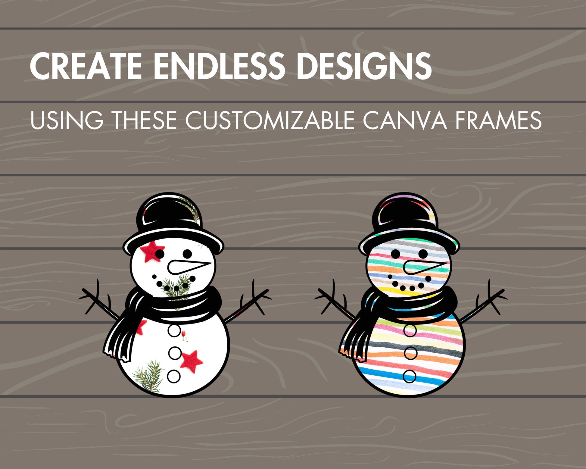 Design Your Own Snowman on Canva, Editable Christmas Snowman Template, Drag and Drop Canva Frames, Snowman Silhouettes, Holiday Winter PNG