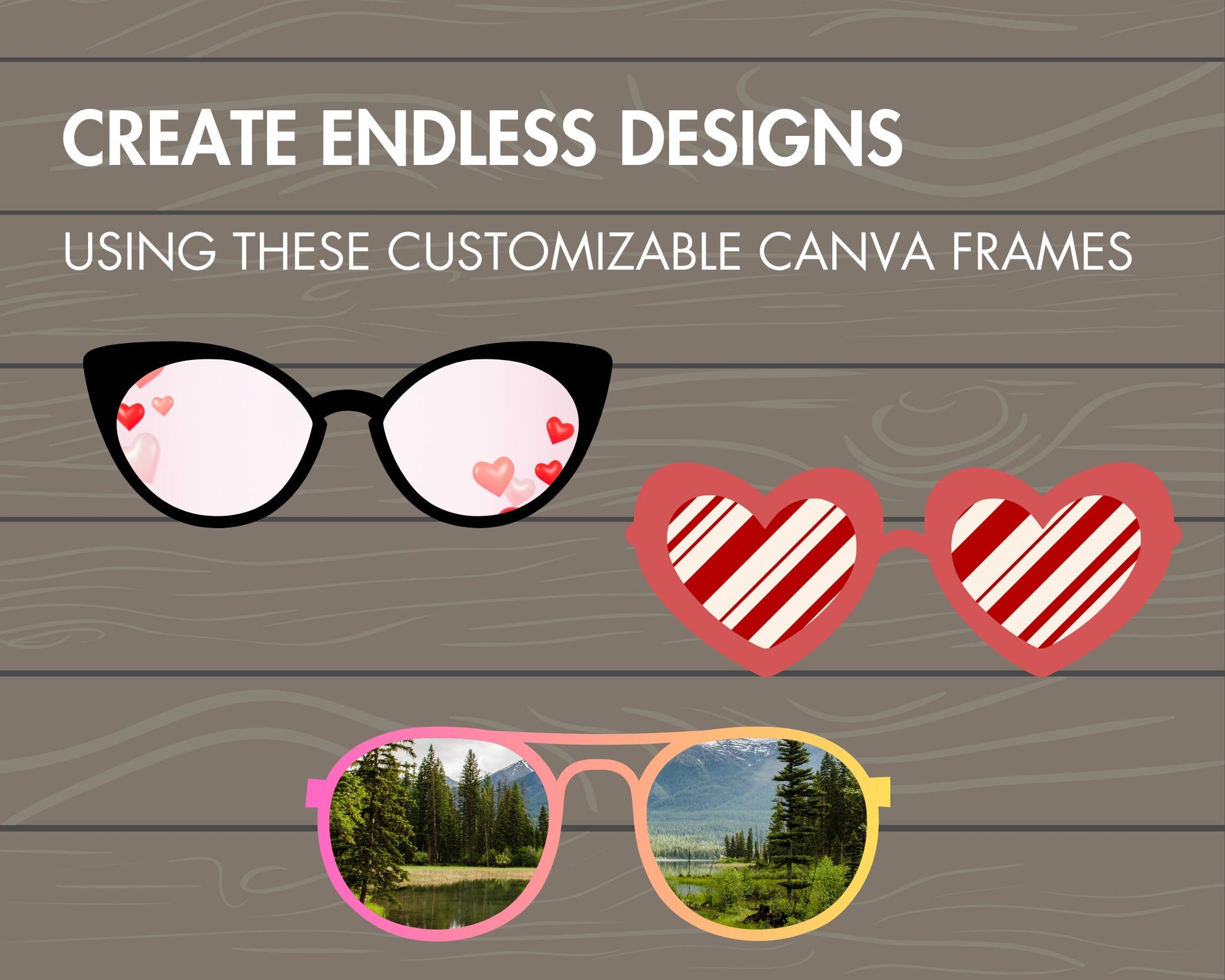 Design Your Own Sunglasses Canva Frames, Editable Eyeglasses Canva Template, Glasses Bundle, Aviators PNG, Drag and Drop Eyewear Frames